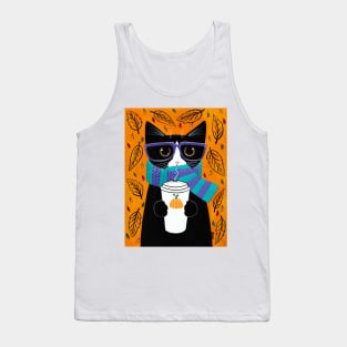 Autumn Coffee Tuxedo Cat Tank Top